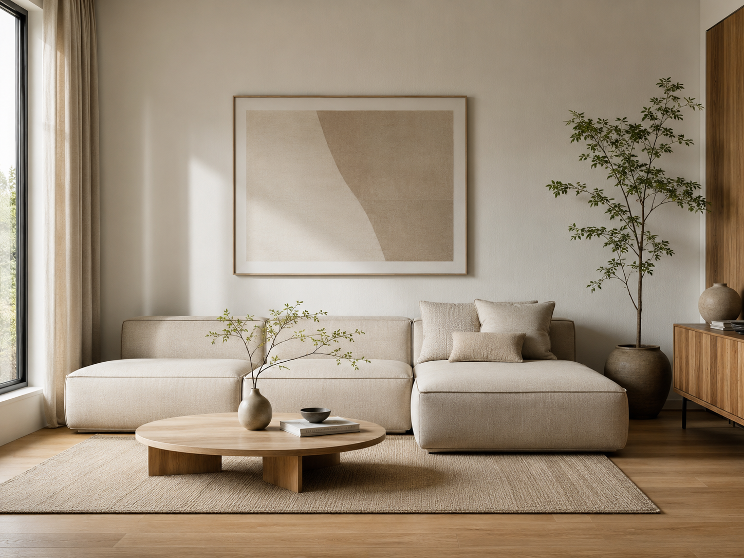 Wohnzimmer mit Cremeweiß-Wandfarbe